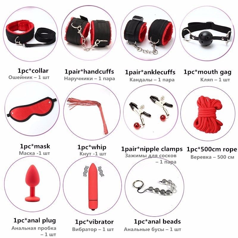 Sex Nipple Clamps Whip Mouth Gag Sex Mask Anal Plug Vibrator Bondage Set Erotic Sex Toys for Woman Men Adult Game T191128
