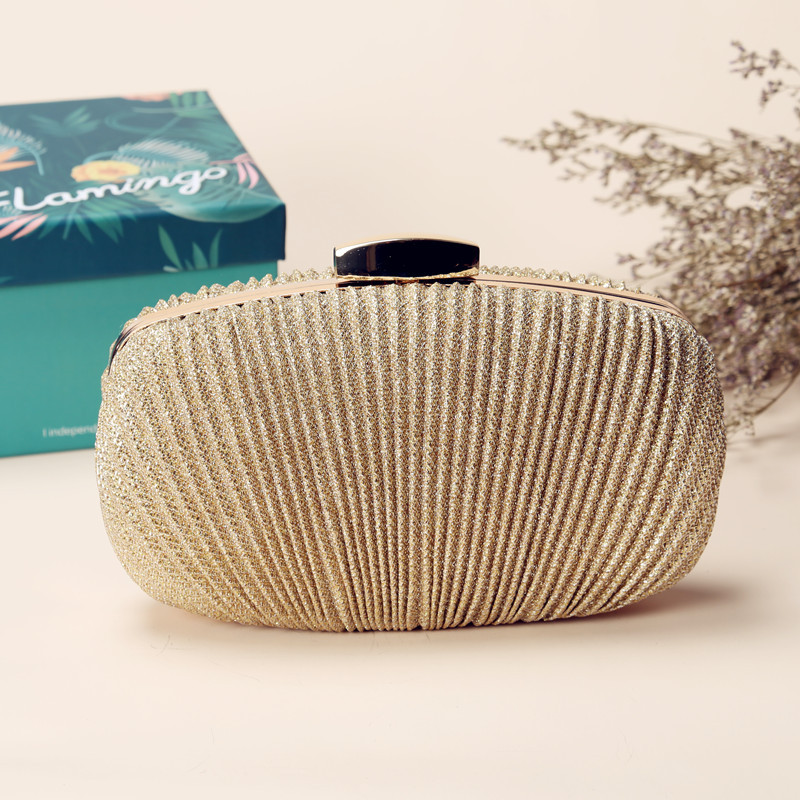 Sparkly Champagne Bridal Hand Bags Solid Shell Clutches For Wedding Jewelry Four Colors Prom Evening Party Shoulder Bag