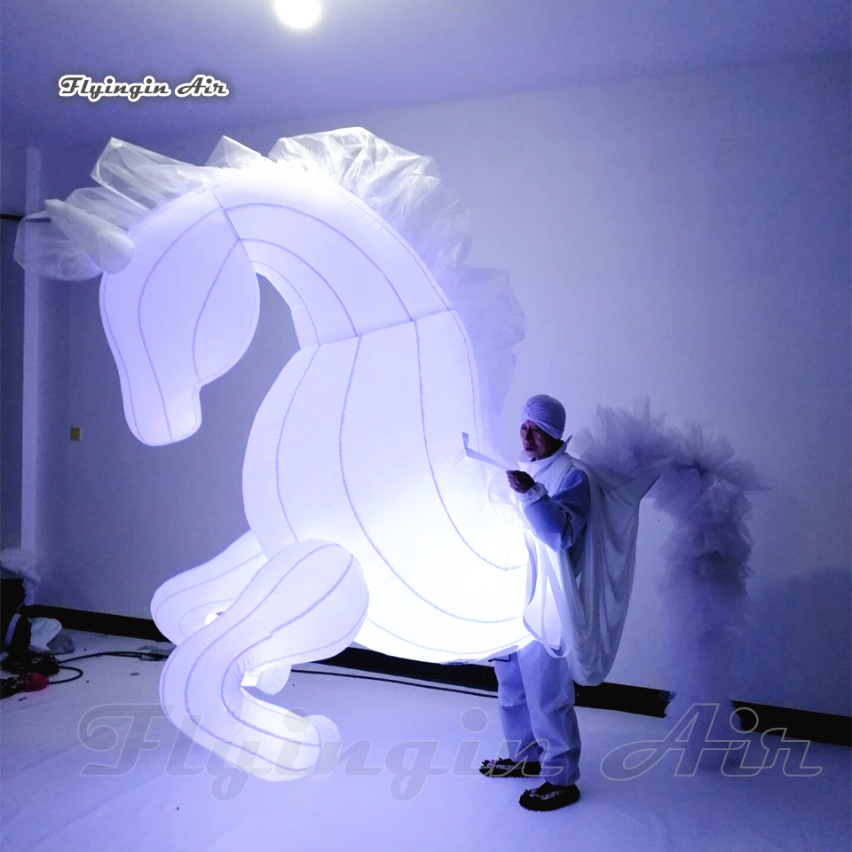 Outdoor Parade Walking Inflatable Horse Suits 2m Adult Wearable Performance Lighting Blow Up Horse Costume For Night Party Show