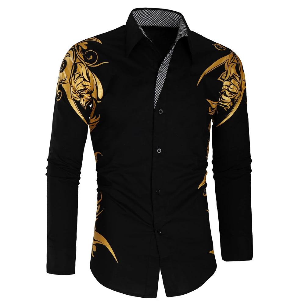 wholesale European and American leisure fashion bronzing printing men's shirt fashion long-sleeved shirt Tuxedo party evening shirts