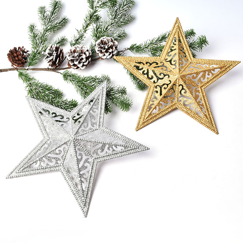Christmas window decoration Christmas tree gold and silver red semi-stereo 26CM five-pointed star glitter pendant
Christmas window decoration Christmas tree gold and silver red semi-stereo 26CM five-pointed star glitter pendant
