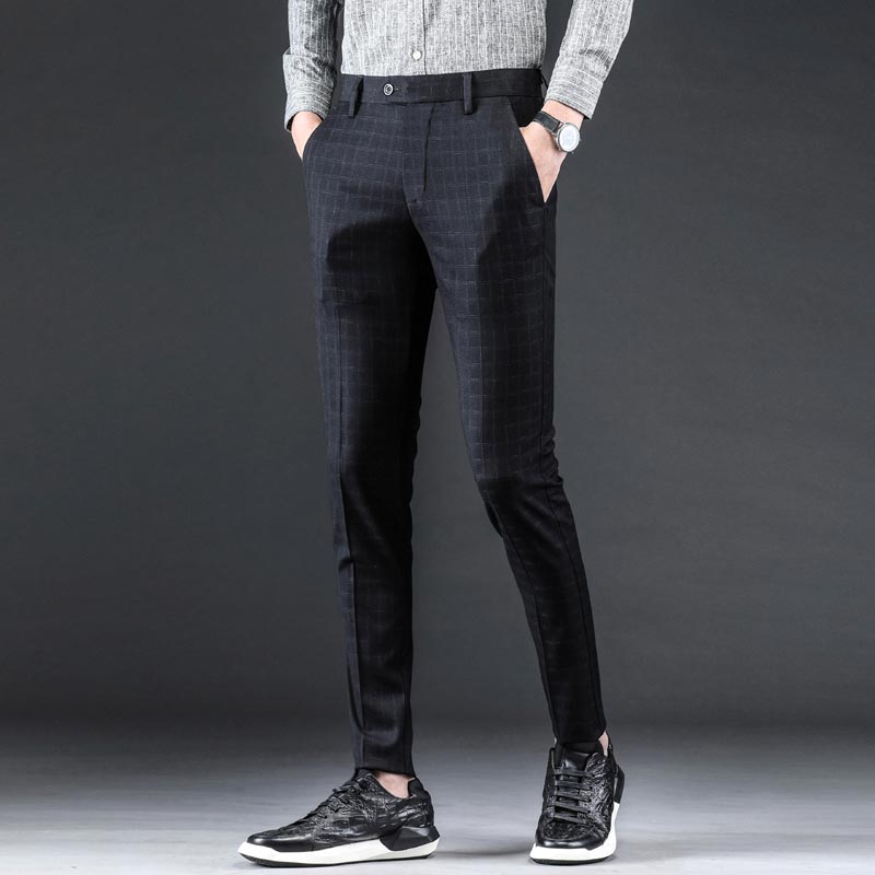 2019 Summer Suit Plaid Pants Men Business Slim Fit Mens Trousers Zipper Formal Mens Skinny Dress Pants Pantalones Hombre Vestir