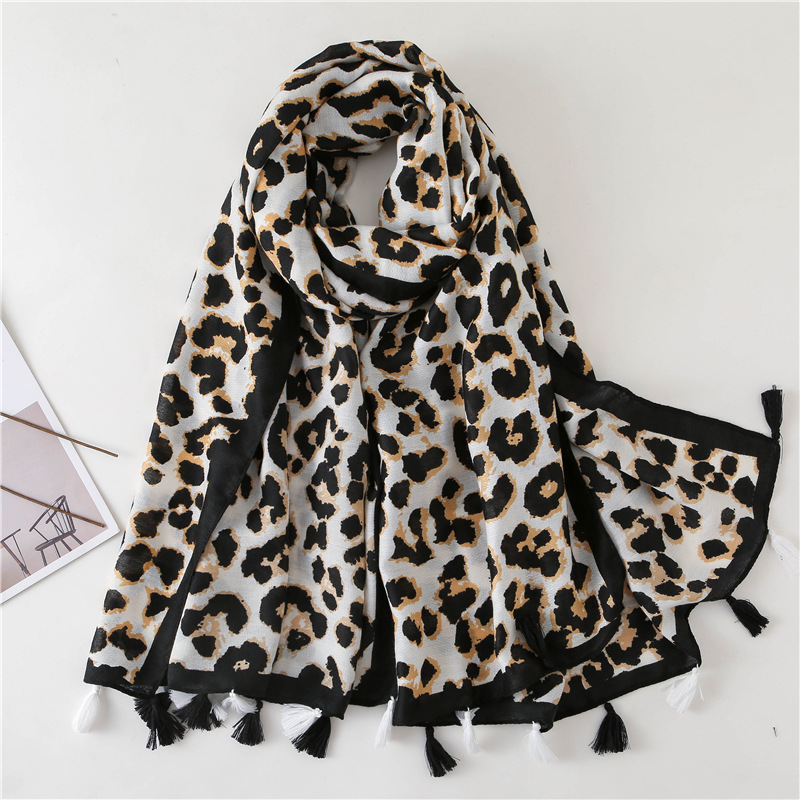 scarf women Winter Leopard Dot Tassel scarf women leopard polka dots fringe viscose shawl scarf For Women Neckerchief Fashion