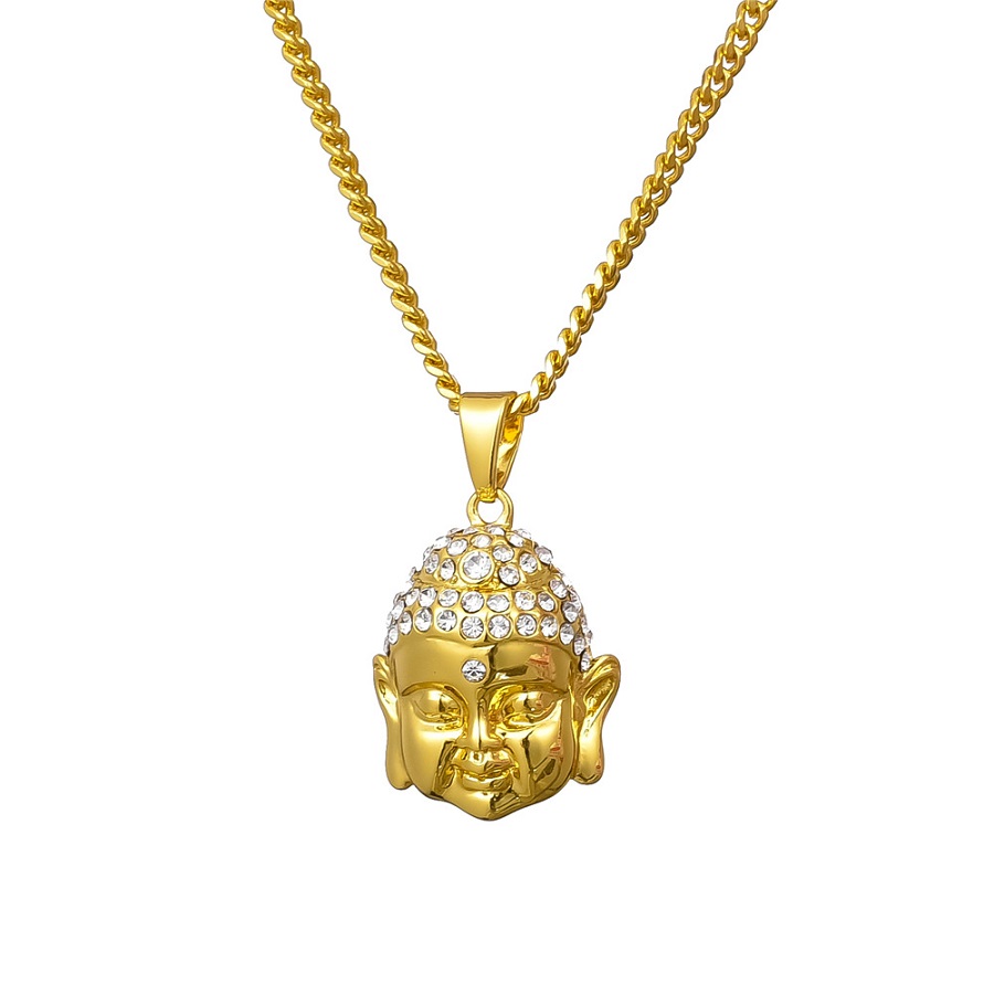 Designer Buddha Head Pendant Gold Necklace Men Fashion Hip Hop Costume Jewelry Rhinestone Design Link Chain Mens Charm Punk Trendy Necklaces
Designer Buddha Head Pendant Gold Necklace Men Fashion Hip Hop Costume Jewelry Rhinestone Design Link Chain Mens Charm Punk Trendy Necklaces
