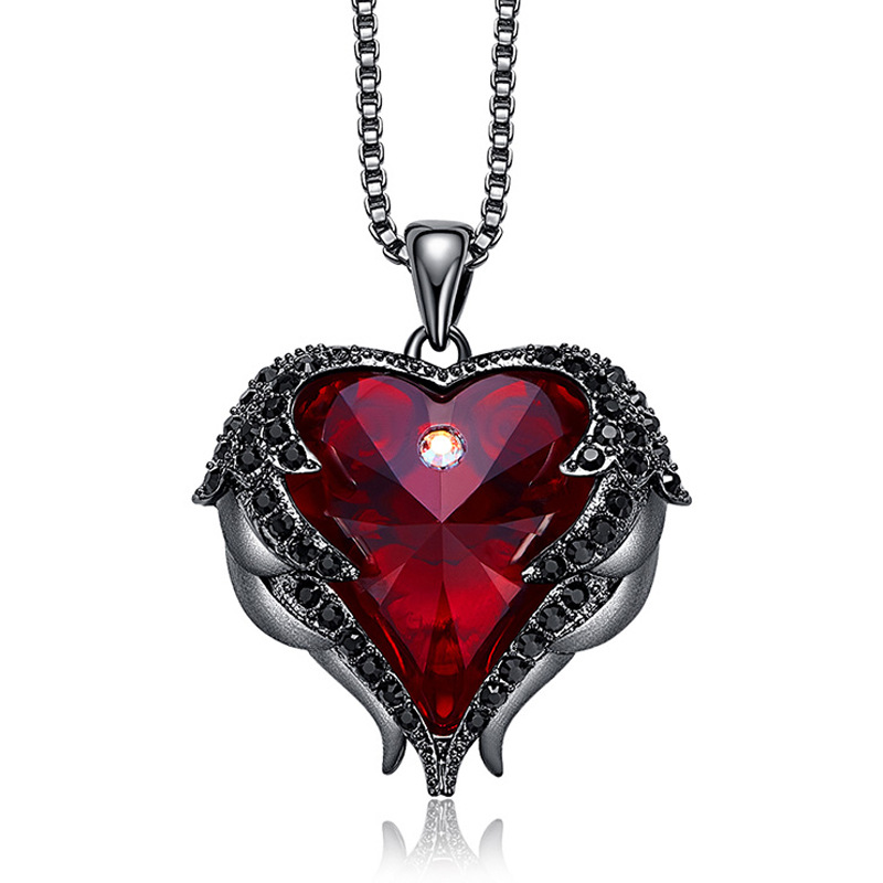 Wholesale- Love Pendant Necklace for women Angel Wings Blue Heart Necklace copper Mothers Day Gift fine jewelry silver plated