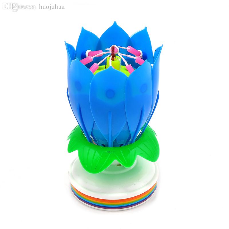 Wholesale-1Pc Romantic Musical Lotus Flower Rotating Happy Birthday Party Gift Can Sing the Birthday Song Candle Lights~ GS627-GS6301Pc