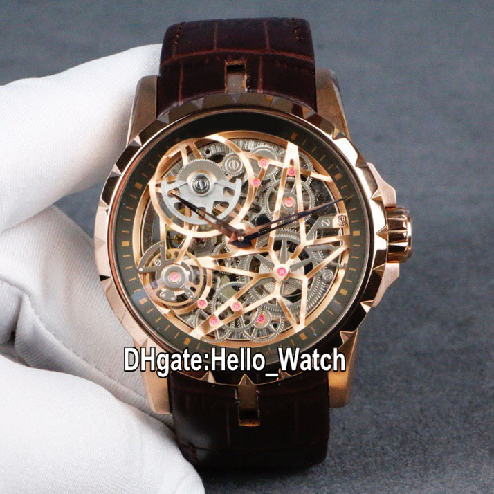 New Excalibur Automatic Tourbillon RDDBEX0422 Mens Watch Gold Skeleton Dial Rose Gold Case Brown Leather Strap Gents Watches Hello_Watch, Custom waterproof service 
New Excalibur Automatic Tourbillon RDDBEX0422 Mens Watch Gold Skeleton Dial Rose Gold Case Brown Leather Strap Gents Watches Hello_Watch, Custom waterproof service
