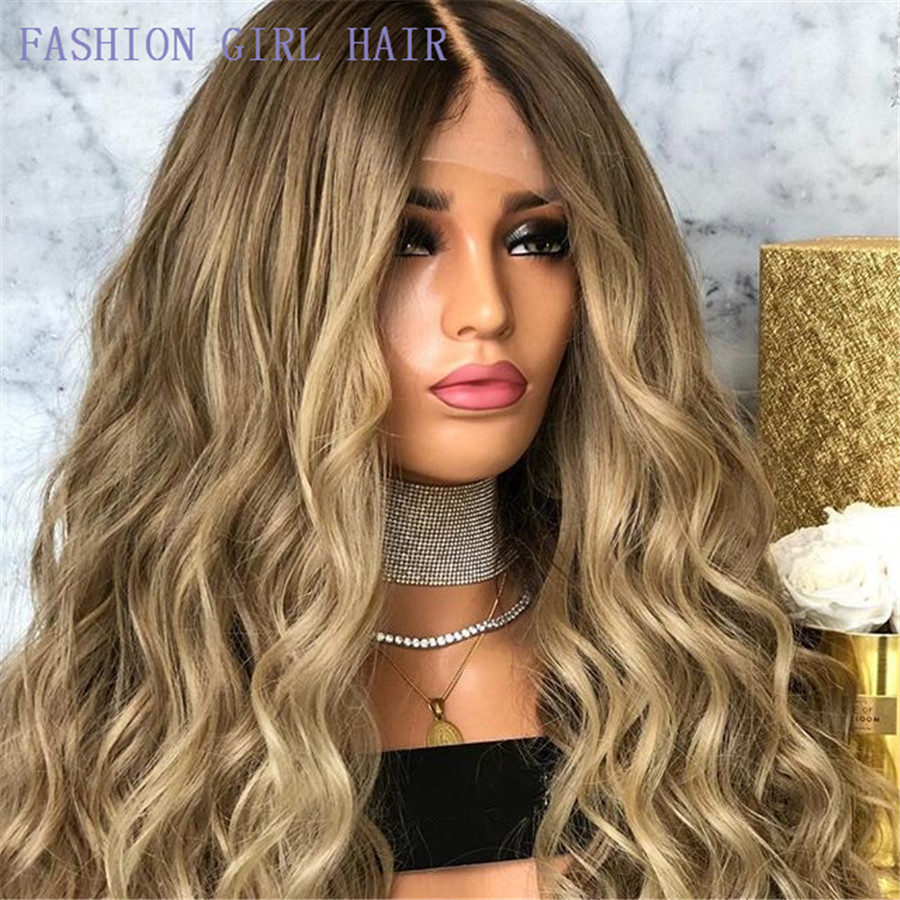 Ombre Brown To Blonde Wig Free Part Synthetic Wigs for Women Wavy Cosplay Daily Heat Resistant Natural Long Hair
