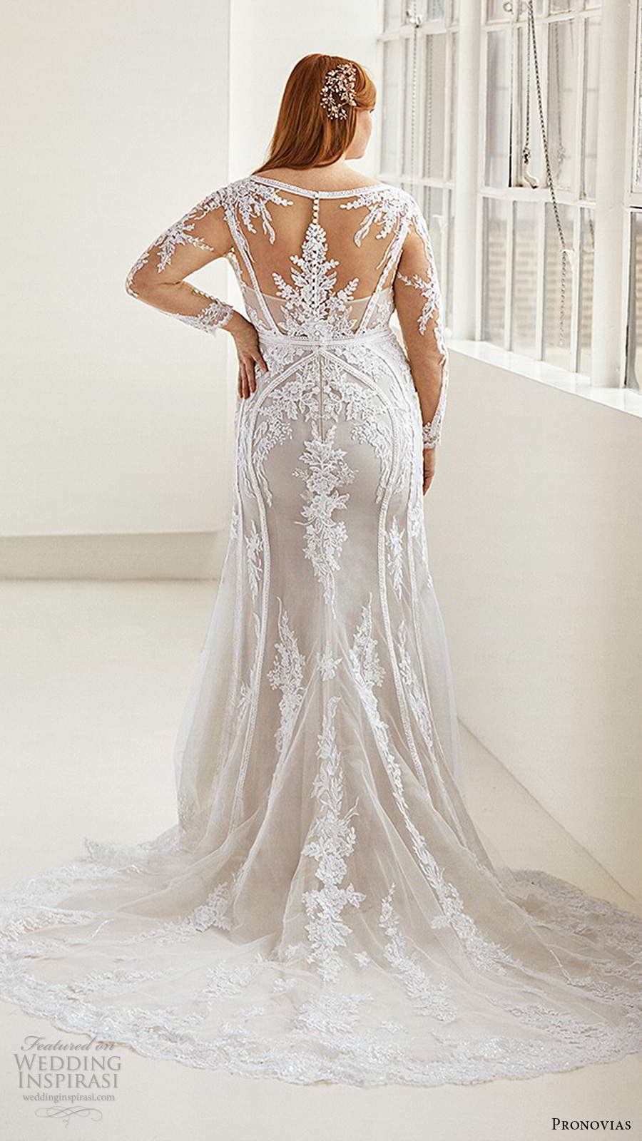 Plus Size Mermaid Wedding Dresses V Neck Transparent Long Sleeves Sweep Train Lace Appliques Long Sleeve Custom Made Court Gown Women Vestidos De Novi
