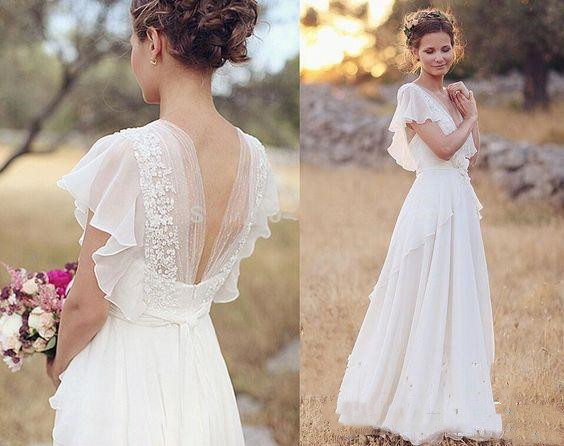 Bohemian Hippie Style Country Wedding Dress Long 2022 Beach Boho A Line Lace Chiffon Bridal Gowns Sexy Backless White Bride Dresses