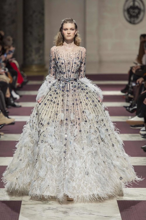 Ziad Nakad Luxury Prom Dresses 2019 Long Sleeve Lace Beaded Formal Party Feathers Evening Gowns Red Carpet Dress robes de soirée