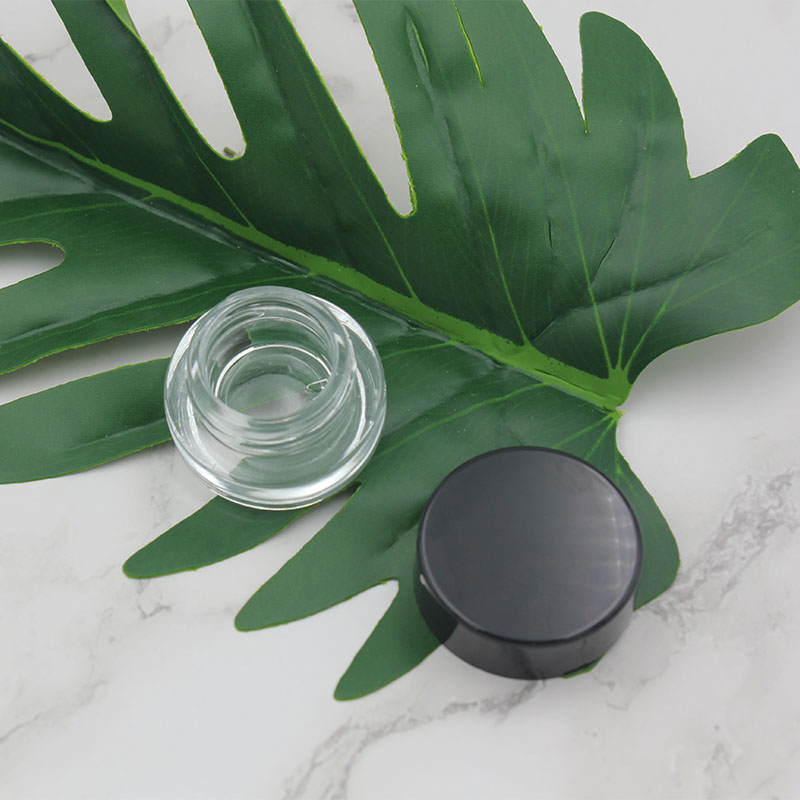 Clear Eye Cream Jar Bottle 3g 5g Empty Glass Lip Balm Container Wide Mouth Cosmetic Sample Jars with Black Cap