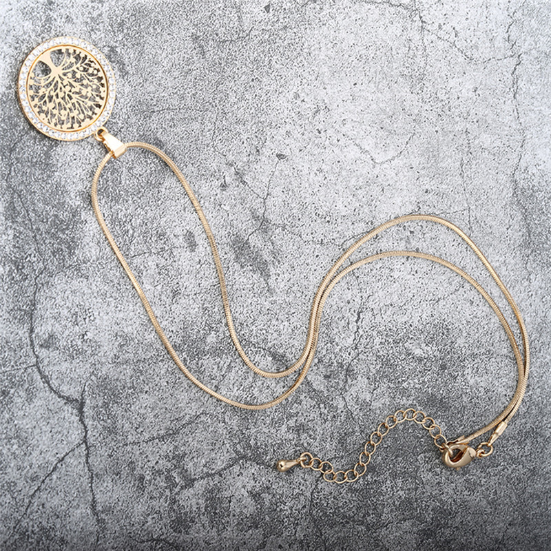 Tree of Life Crystal Round Small Pendant Necklace Gold Silver Rose Colors Elegant Women Jewelry Gifts