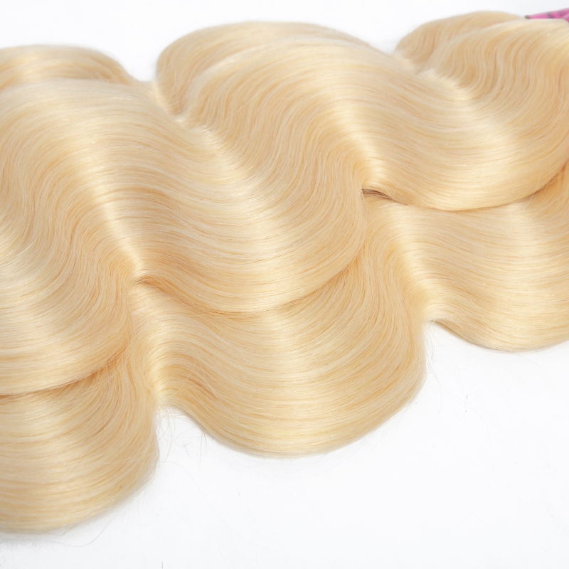 Brazilian Human Hair Double Wefts 2 Bundles With HD 4*4 Lace Closure 613# Blonde Color Straight Body Wave Free Part 10-30inch