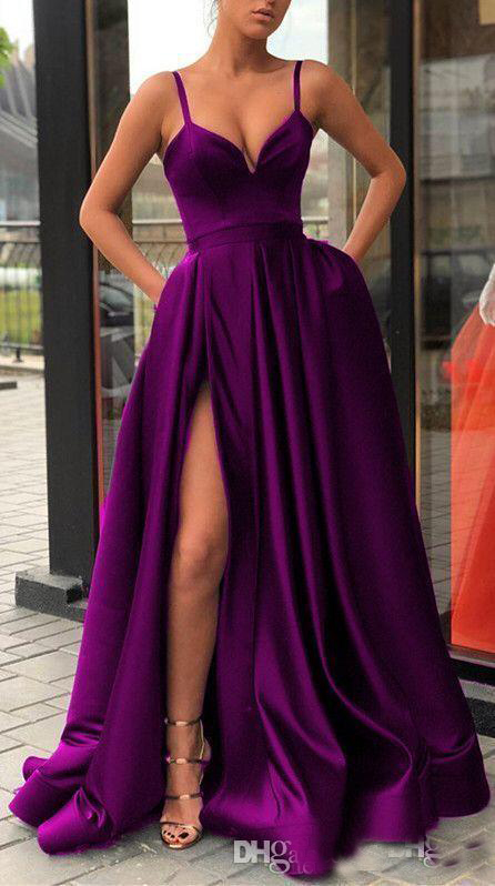2020 High Split Evening Dresses with Dubai Middle East Formal Gowns Party Prom Dress Spaghetti Straps Plus Size free shipping