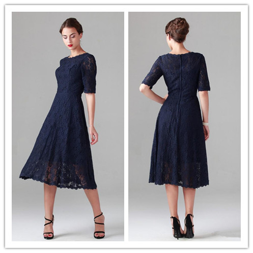 Navy Blue Tea-length Lace Mother of the Bride Dresses Vintage Half Long Sleeve Beach Bridesmaid Bridal Party Evening Gowns 2019 Cheap Spring
Navy Blue Tea-length Lace Mother of the Bride Dresses Vintage Half Long Sleeve Beach Bridesmaid Bridal Party Evening Gowns 2019 Cheap Spring