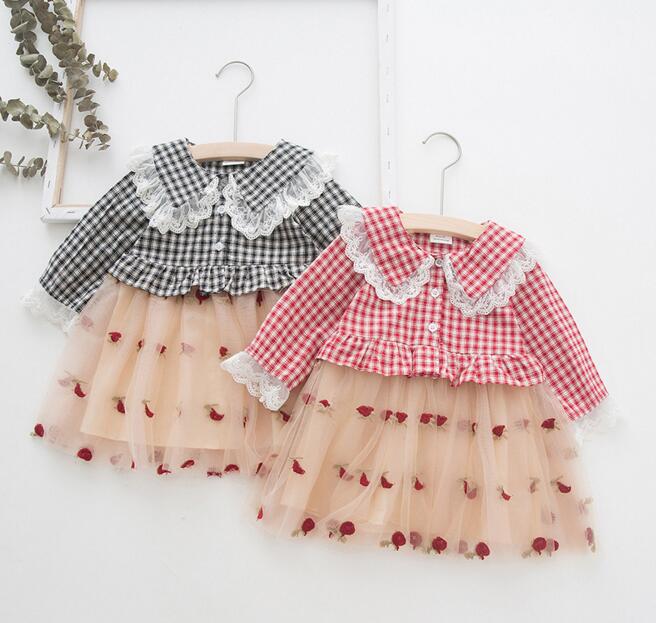 INS Baby girl Clothing Dress Spring Fall Plaid Print With Cherry Embroidery Patchwork Pet Pan Collar Girl Elegant Princess dress, As picture
INS Baby girl Clothing Dress Spring Fall Plaid Print With Cherry Embroidery Patchwork Pet Pan Collar Girl Elegant Princess dress, As picture