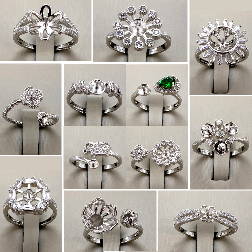 12 Styles Pearl Ring 925 Sliver Rings Settings DIY Pearl Ring for Women DIY Rings Adjustable Size Jewelry Settings Statement Fashion Jewelry