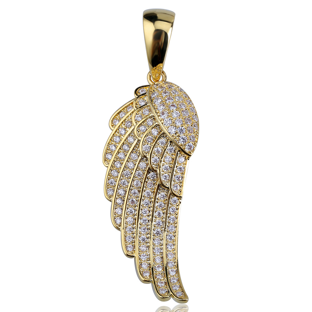 style feather pendant set with zircon plated gold man hiphop personality necklace