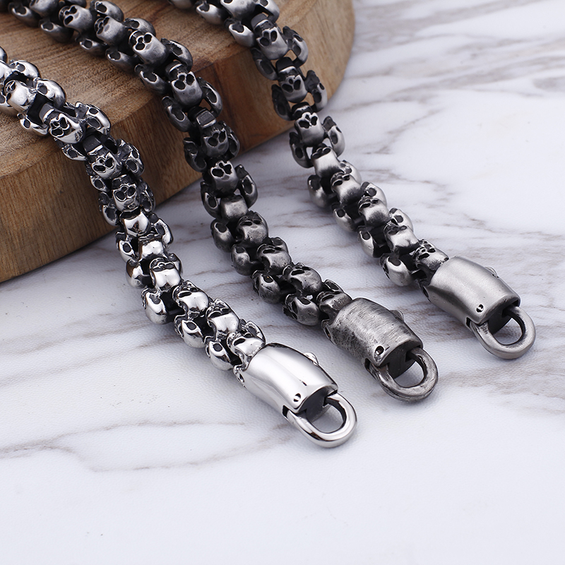 Ancient Silver Skeleton Stainless Steel Chains Bracelets Punk Men's Personality Hip Hop Rock Necklaces Bangle Jewelry