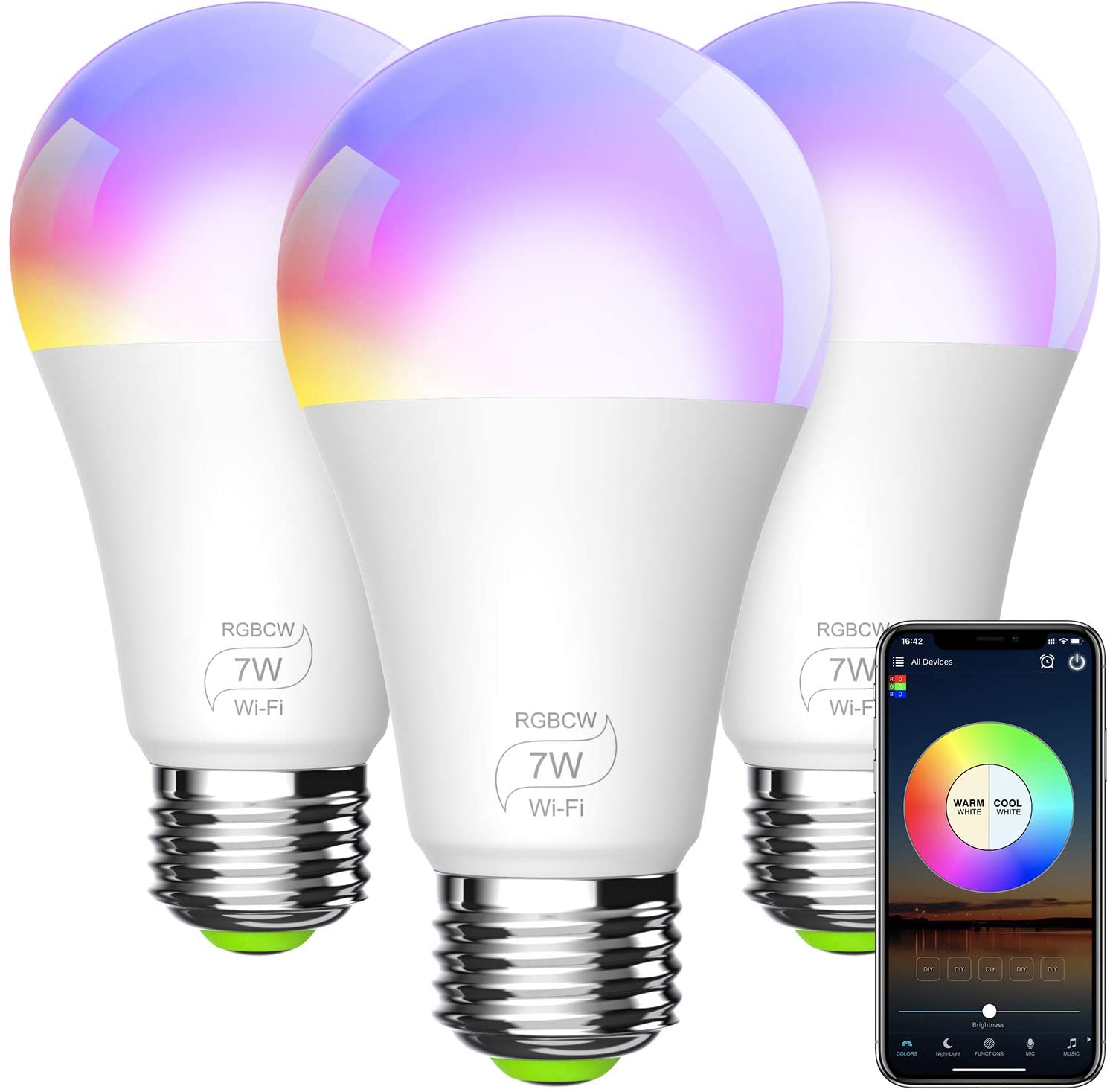 Smart Light Bulb, E27/E26 RGBCW WiFi Dimmable Multicolor LED Lights, Compatible with Alexa, Google Home and IFTTT (No Hub Required) 7W
Smart Light Bulb, E27/E26 RGBCW WiFi Dimmable Multicolor LED Lights, Compatible with Alexa, Google Home and IFTTT (No Hub Required) 7W