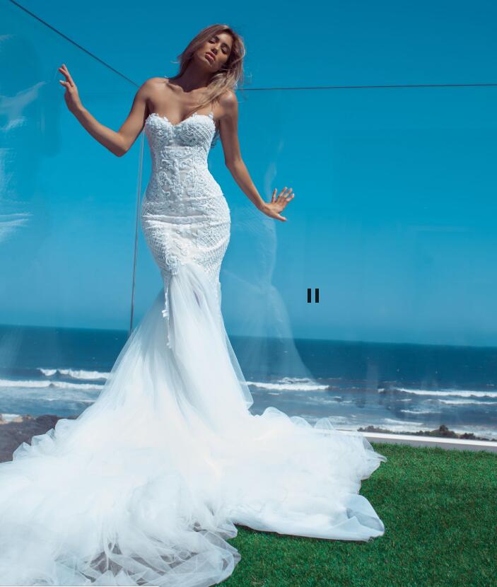 2019 Nektaria Mermaid Wedding Dresses Sweetheart Lace Appliqued abiti da sposa Beach Wedding Dress Court Train Custom Made Bridal Gowns