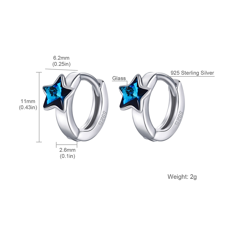 Shineland Blue Stars Round Circle Hoop Earrings 925 Sterling Silver Jewelry For Women Girls Statement Earrings Summer Hot Gifts Y18110503
