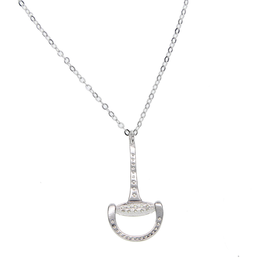 sterling silver micro pave cz snaffle bit pendant necklace for horse lover fine silver necklace high quality