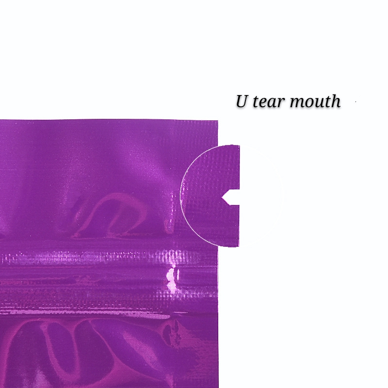 Purple Mylar Bags Zipper Seal Packaging Foil Heat Sealing Bag Glossy Flat Bottom Pack Pouches for Candy and Chocolate Multi-sizes Purple Dry Food
