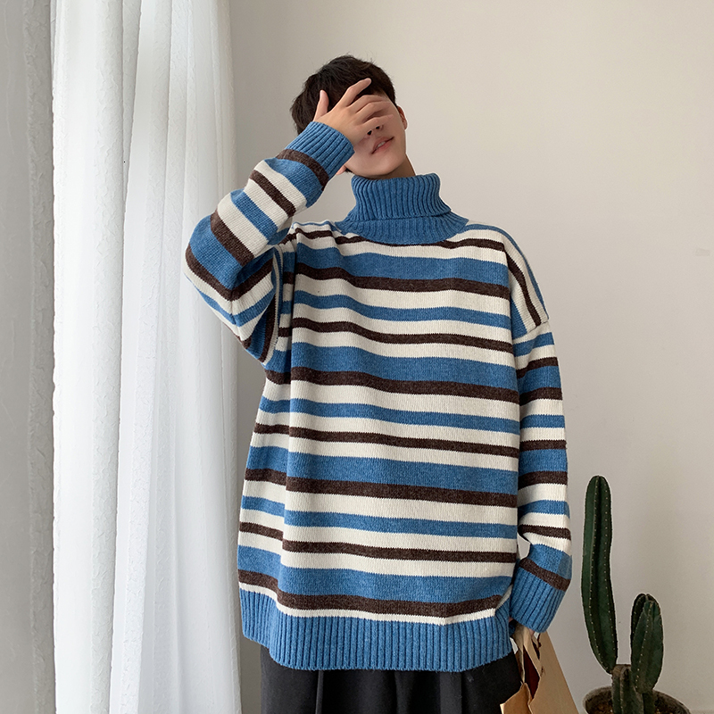 2019 Men's New Clothes Strips Printing Leisure Coats Woolen Knitting Loose Turtleneck High-quality In Warm Cashmere Sweater -XL, Blue
2019 Men's New Clothes Strips Printing Leisure Coats Woolen Knitting Loose Turtleneck High-quality In Warm Cashmere Sweater -XL, Blue