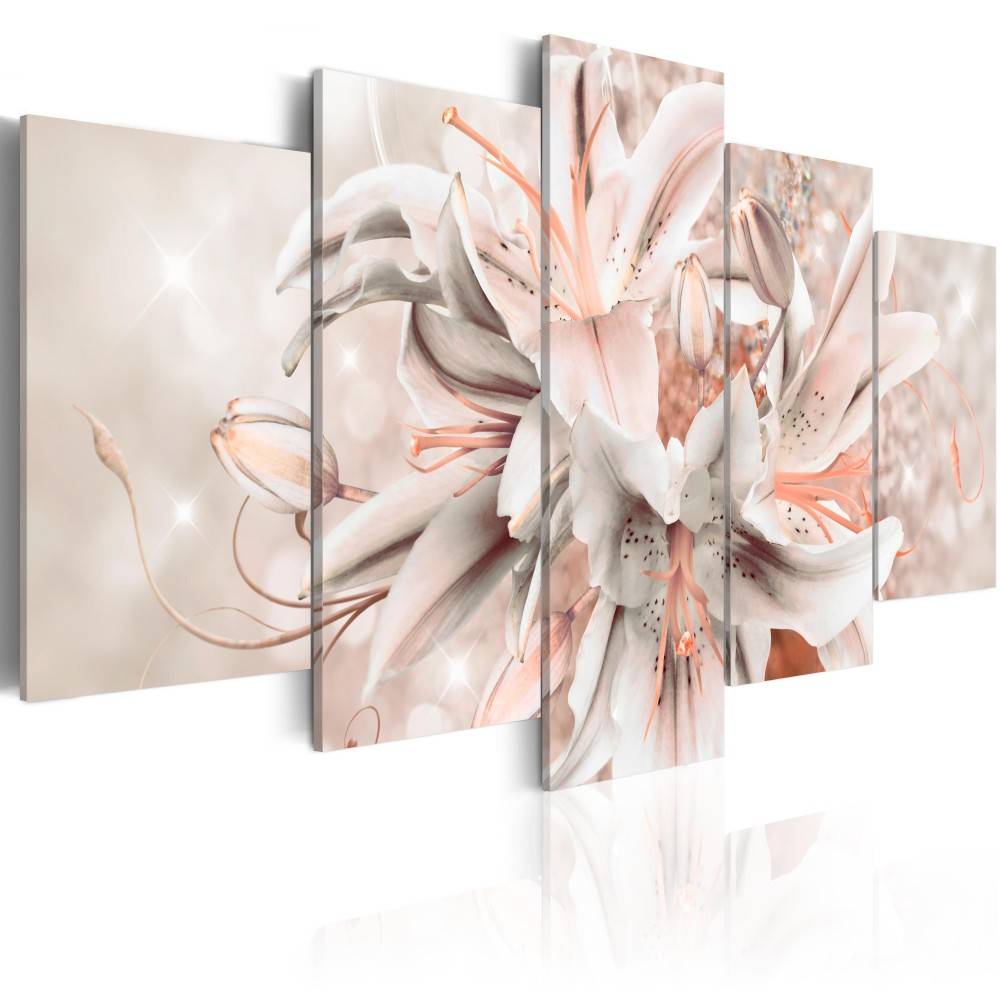 Fashion Wall Art Canvas Painting 5 Pieces Brown Pink Purple Diamond Lilies Flower Modern Home Decoration, No Frame