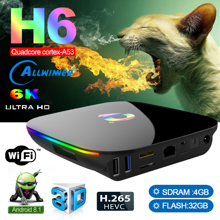 Q Plus Android 81 TV Box H6 Quad Core 4GB 32GB Smart Boxes Support 24G Wifi Better Than TX3 X96