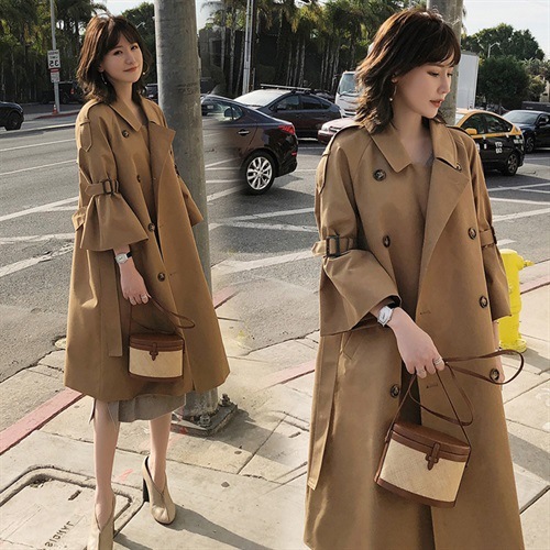 Spring and autumn style Khaki windbreaker women's medium long British style trumpet sleeve over Knee Skirt coat trend, Gray
Spring and autumn style Khaki windbreaker women's medium long British style trumpet sleeve over Knee Skirt coat trend, Gray