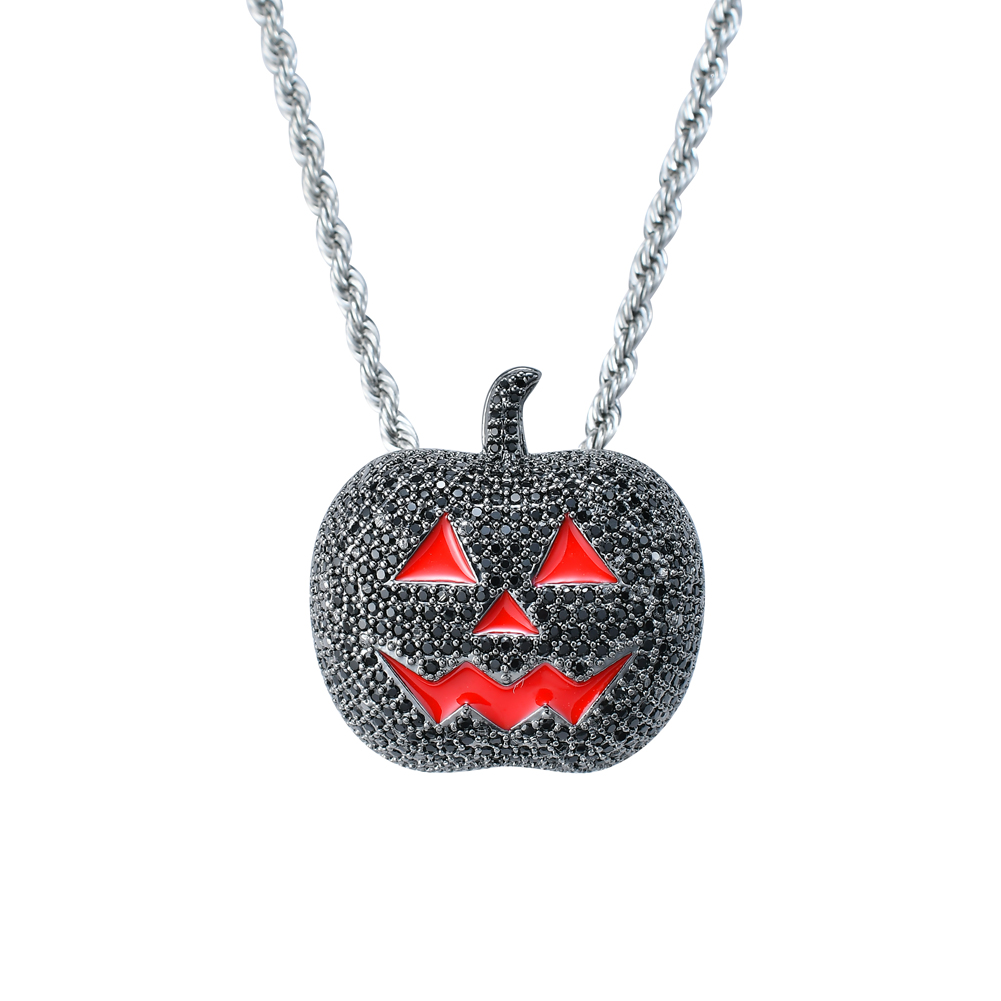 Wholesale-Hip Hop Halloween pumpkin Pendant Copper Micro pave with CZ stones Necklace Jewelry for men and women CN028