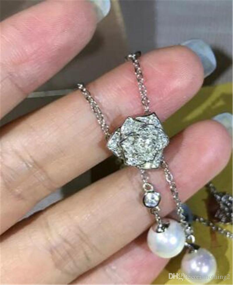 Rose Necklaces S925 Sterling Silver Pendant Fresh Water Pearl For Women Party Wedding Gift