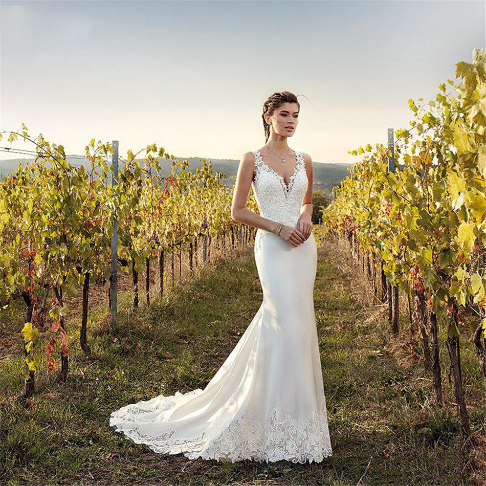 2020 Sweetheart Lace Mermaid Wedding Dresses Slim Long Customized Bridal Gowns Formal Garden Vestidos De Mariee Simple, White
2020 Sweetheart Lace Mermaid Wedding Dresses Slim Long Customized Bridal Gowns Formal Garden Vestidos De Mariee Simple, White
