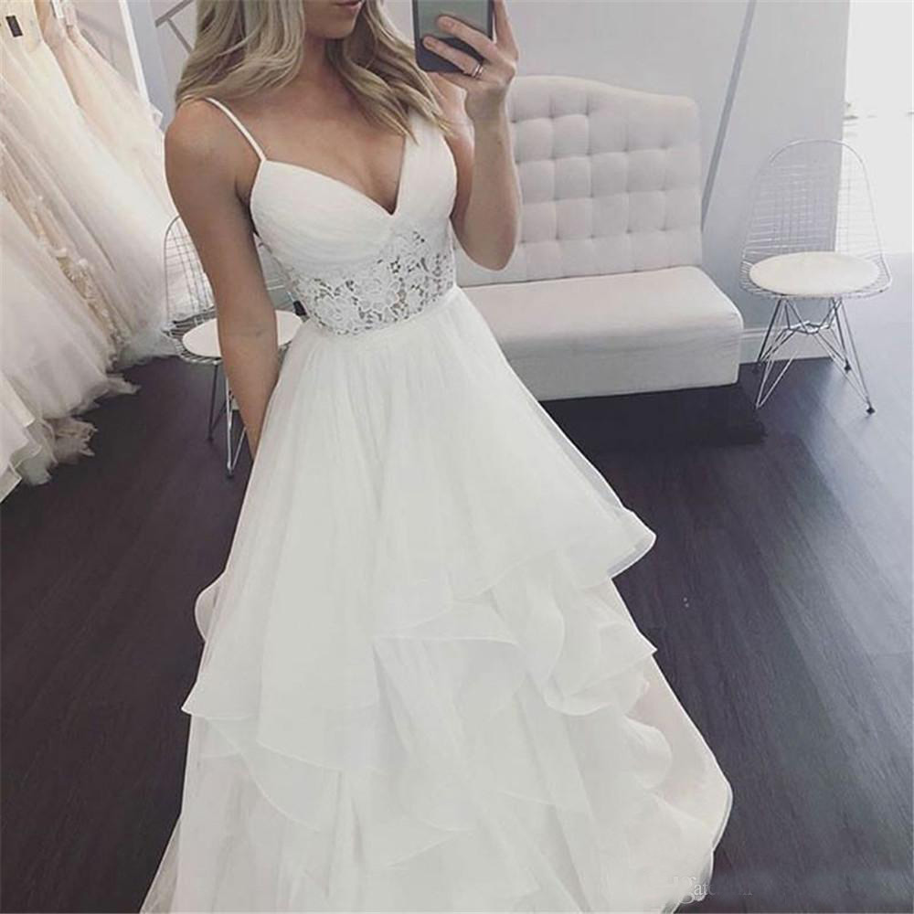 New Wedding Dresses Spaghetti Strap A-Line Tiered Organza Sexy Bridal Gowns Custom Made Vestido De Casamento Cheap Wedding Dress
