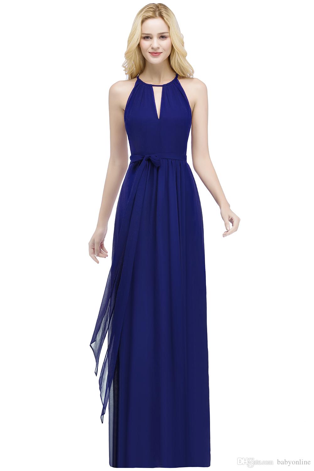 New Arrival Bury Chiffon Bridesmaid Dress Length Pleats Evening Prom Gowns Sexy Halter Neck With Belt Cps868