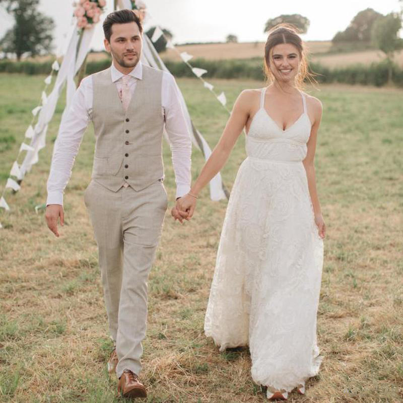 Light Champagne Three Pieces (Coat+Pant+Vest) Wedding Tuxedos Notched Lapel One Button Fitted Suits Sets Men's Winter and Autumn Clothes