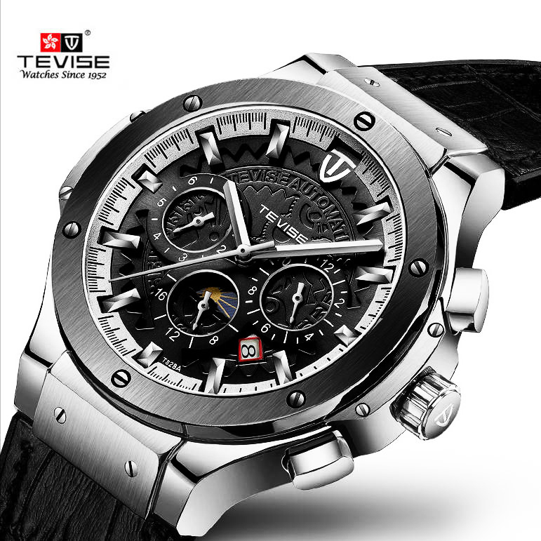 TEVISE Fashion Brand Men Automatic Watch Men Moon phase Mechanical Watch Leather Sport Wristwatch Relogio Masculino, Black
TEVISE Fashion Brand Men Automatic Watch Men Moon phase Mechanical Watch Leather Sport Wristwatch Relogio Masculino, Black