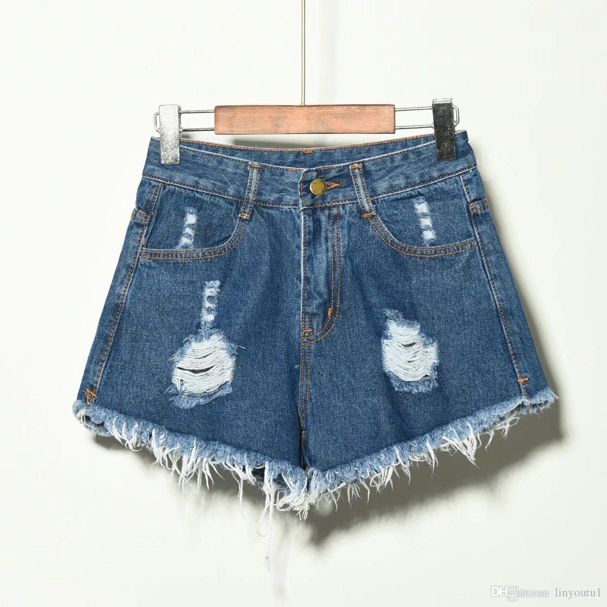 2020 female fashion casual summer cool women denim Shorts high waists fur-lined leg-openings Plus size sexy short Jeans
