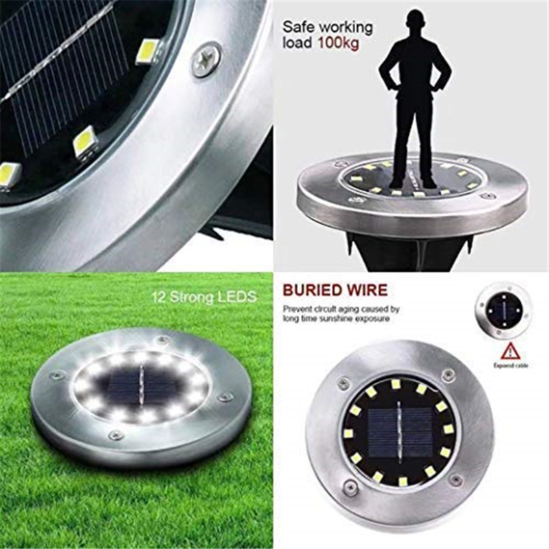 Solar Ground Lights 12 LED Solar Buried Light IP65 Underground Lamps for Outdoor Path Way Garden Decking Lawn