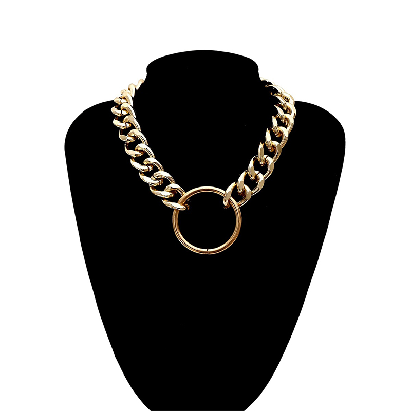 Punk Miami Cuban Choker Necklace Hip Hop Jewelry Trendy Iron Thick Chain Circle Necklace Women Neck Accessories