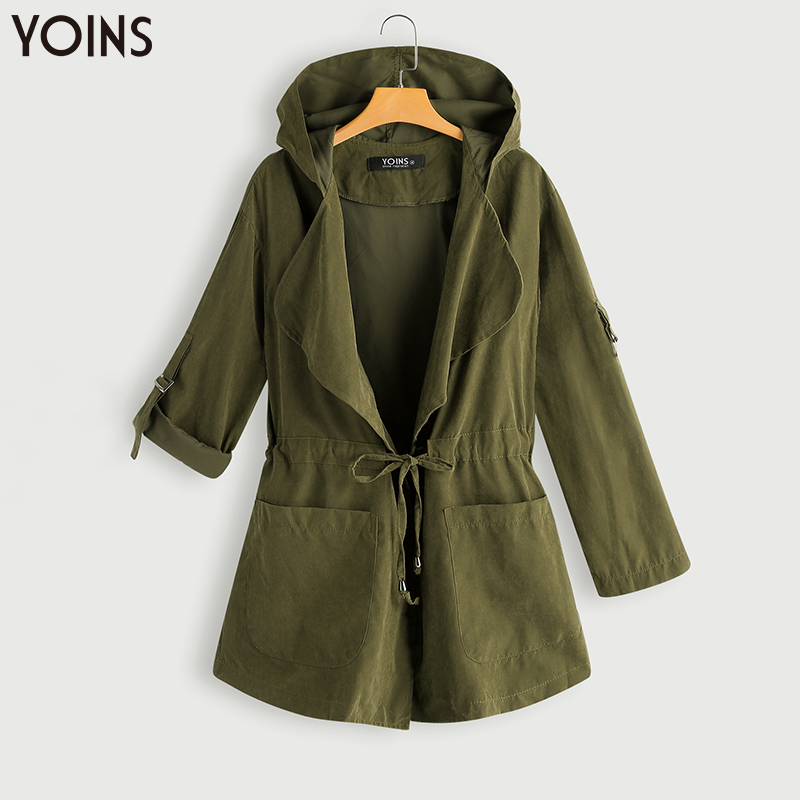YONIS 2019 Autumn Winter Women Trench Coats Long Sleeves Hooded Collar Twin Large Pocket Drawstring Waist Army Green Jackets 
YONIS 2019 Autumn Winter Women Trench Coats Long Sleeves Hooded Collar Twin Large Pocket Drawstring Waist Army Green Jackets