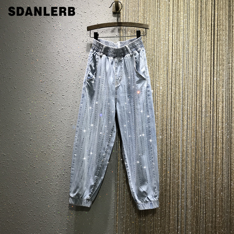 Rhinestones Beaded Elastic High Waist Jeans for Woman Spring and Summer New Loose Thin Denim Pants Female Jeans Students Pants, As picture
Rhinestones Beaded Elastic High Waist Jeans for Woman Spring and Summer New Loose Thin Denim Pants Female Jeans Students Pants, As picture