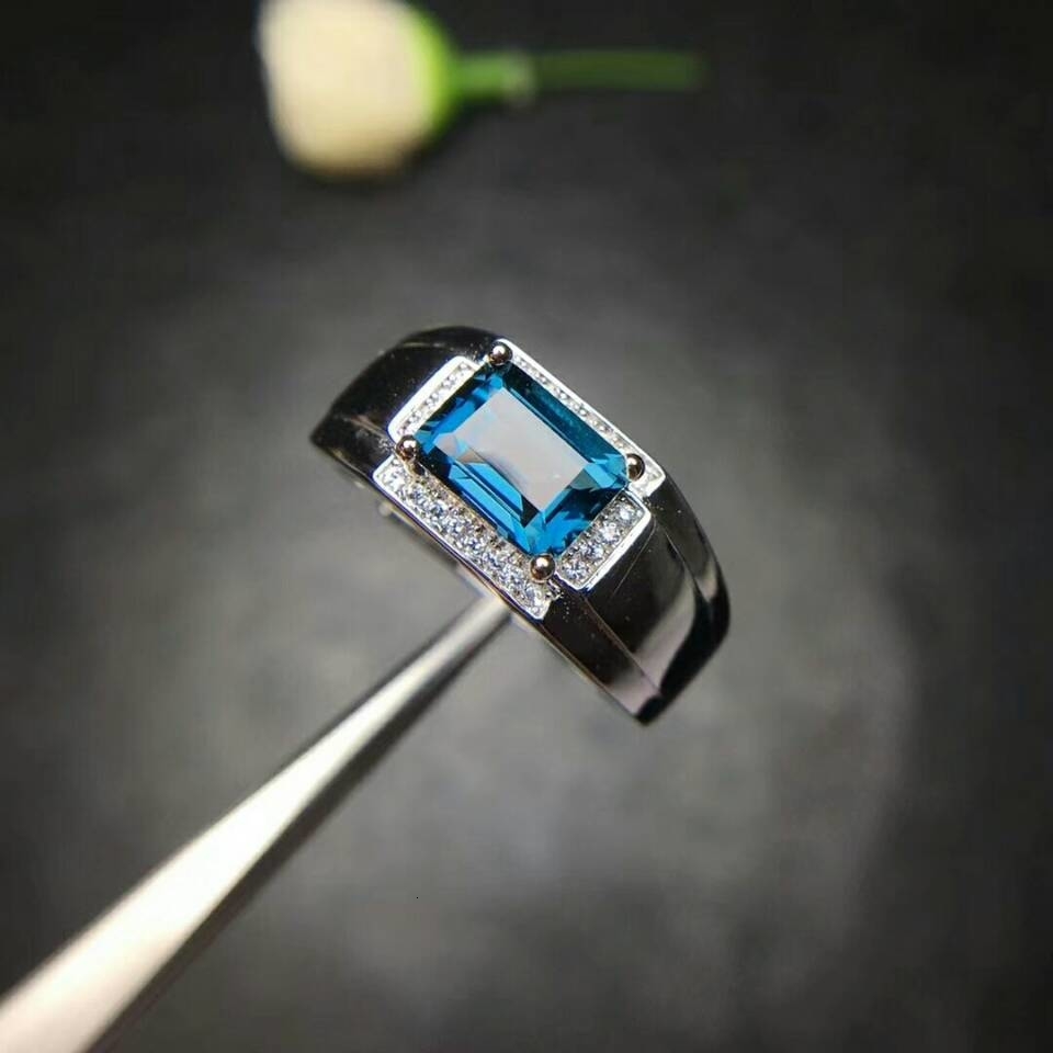 MeiBaPJ Real Natural London Blue Topaz Gemstone Men Ring Real 925 Sterling Silver Ring Fine Wedding Jewelry CJ191205