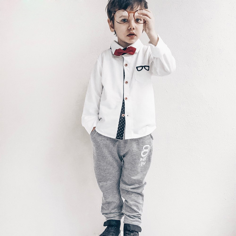 Baby Clothing Sets Kids Clothes Autumn Baby Sets Kids Long Sleeve Sports Suits Bow Tie T-shirts + Pants Boys Clothes