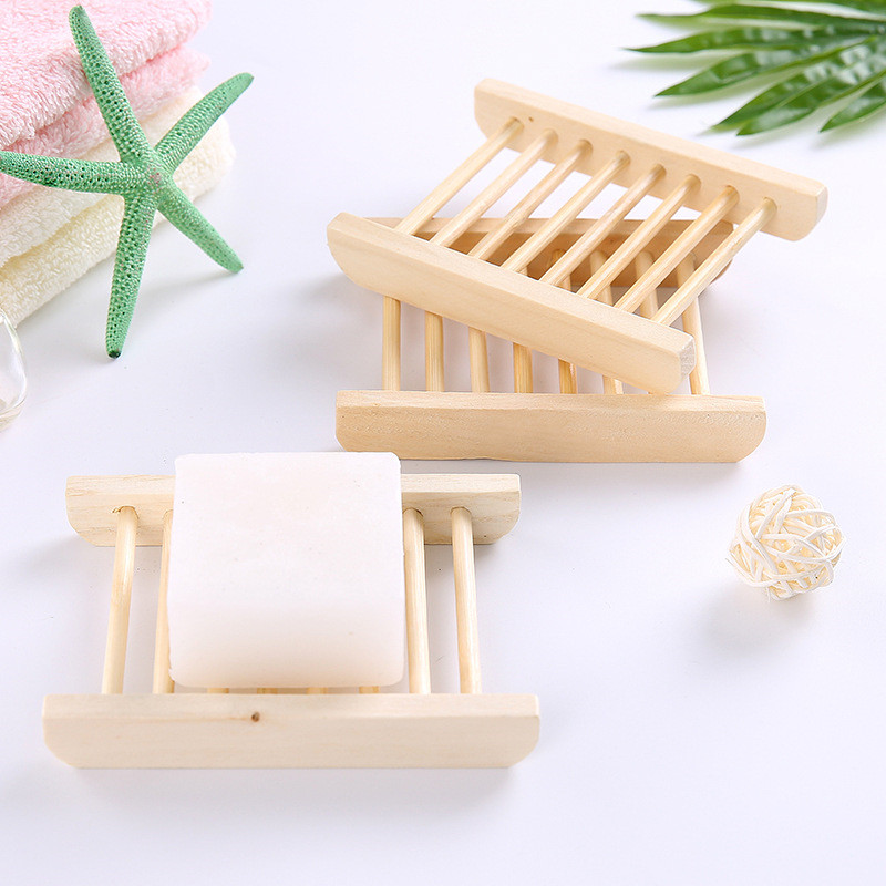 50PCS Natural Bamboo Trays Wholesale Wooden Soap Dish Soaps Tray Holder Rack Plate Box Container for Bath Shower Bathroom