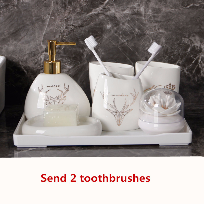 Nordic antler wash 6 piece set Bathroom kit Mouth cup PVC cotton swab box Ceramic bathroom supplies Send 2 toothbrushes
Nordic antler wash 6 piece set Bathroom kit Mouth cup PVC cotton swab box Ceramic bathroom supplies Send 2 toothbrushes