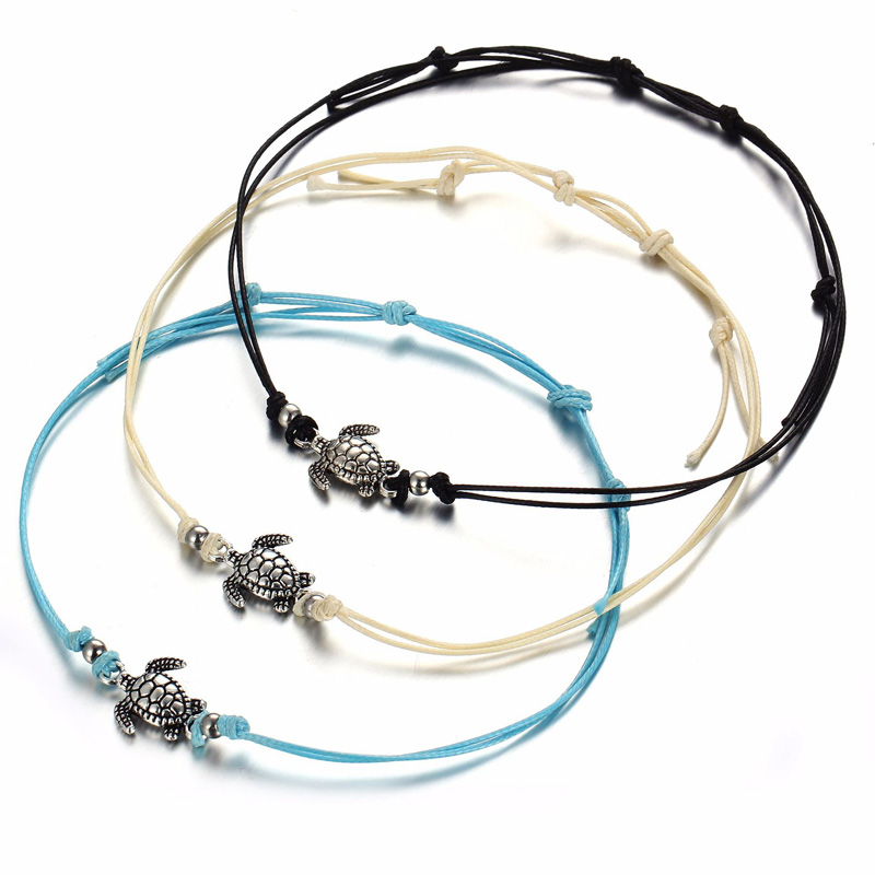 Womens Fashion Beach Anklets Bracelet Turtle Charms Anklet Vintage Wax Rope Summer Holiday Foot Chain Jewelry